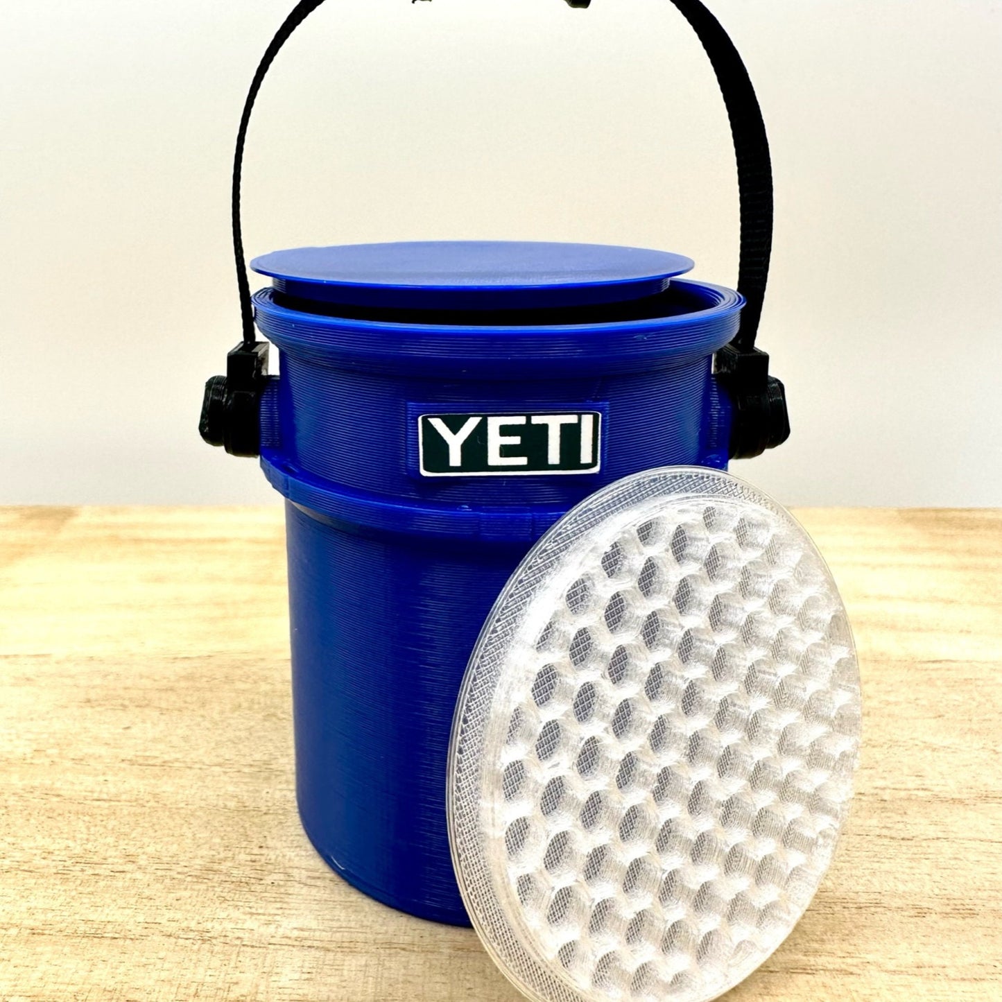 3D Printed Miniature Yeti Bucket with Lid: Collectible Desk Decor