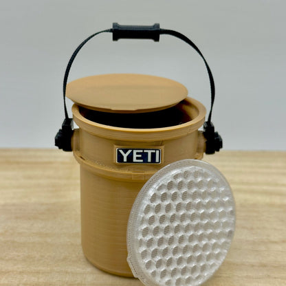 3D Printed Miniature Yeti Bucket with Lid: Collectible Desk Decor