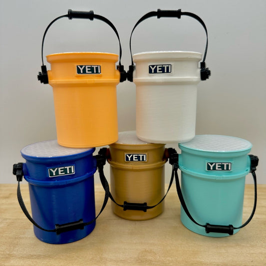 3D Printed Miniature Yeti Bucket with Lid: Collectible Desk Decor