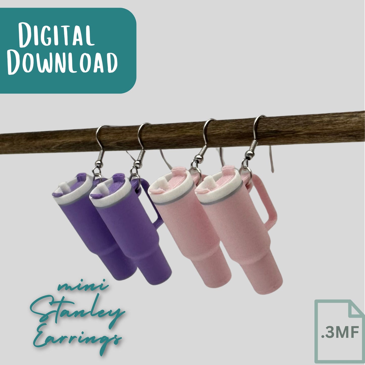 Mini Tumbler Earrings STL File, 3MF Digital Download, Printable Jewelry File, DIY Accessory Design