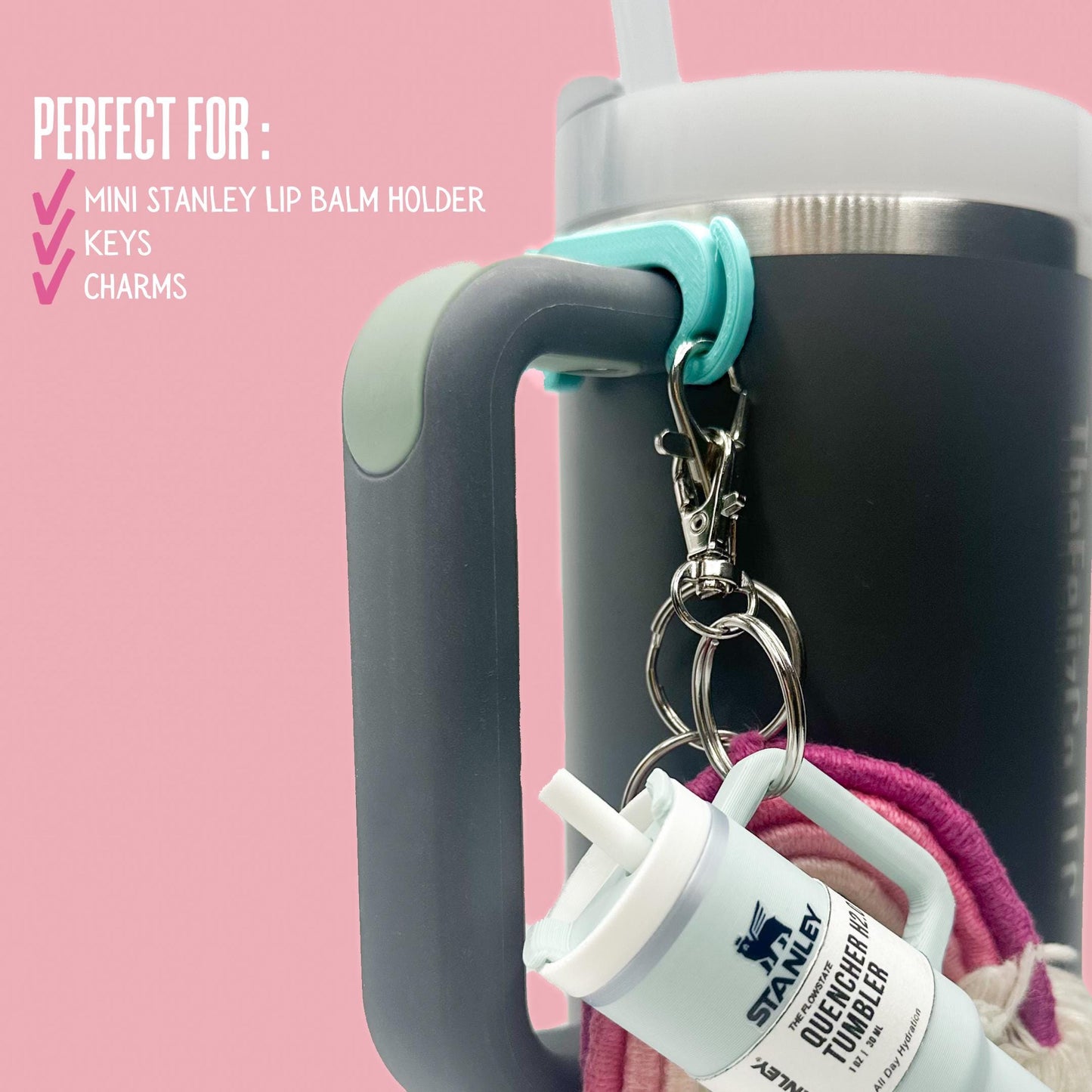 Stanley Tumbler Handle Clip: 3D Printed Key Charm Holder - 2 Pack