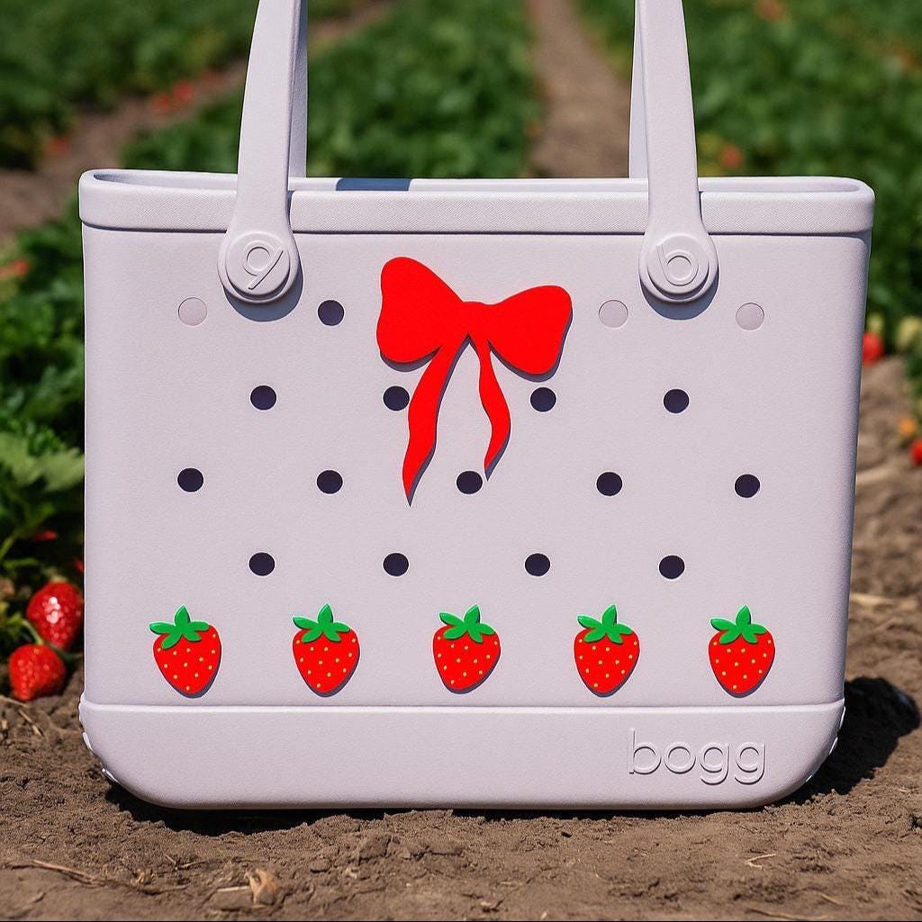 Strawberry Bogg Bag Charm, Hard Plastic Bag Accessory, Cute Purse Decor, Gift