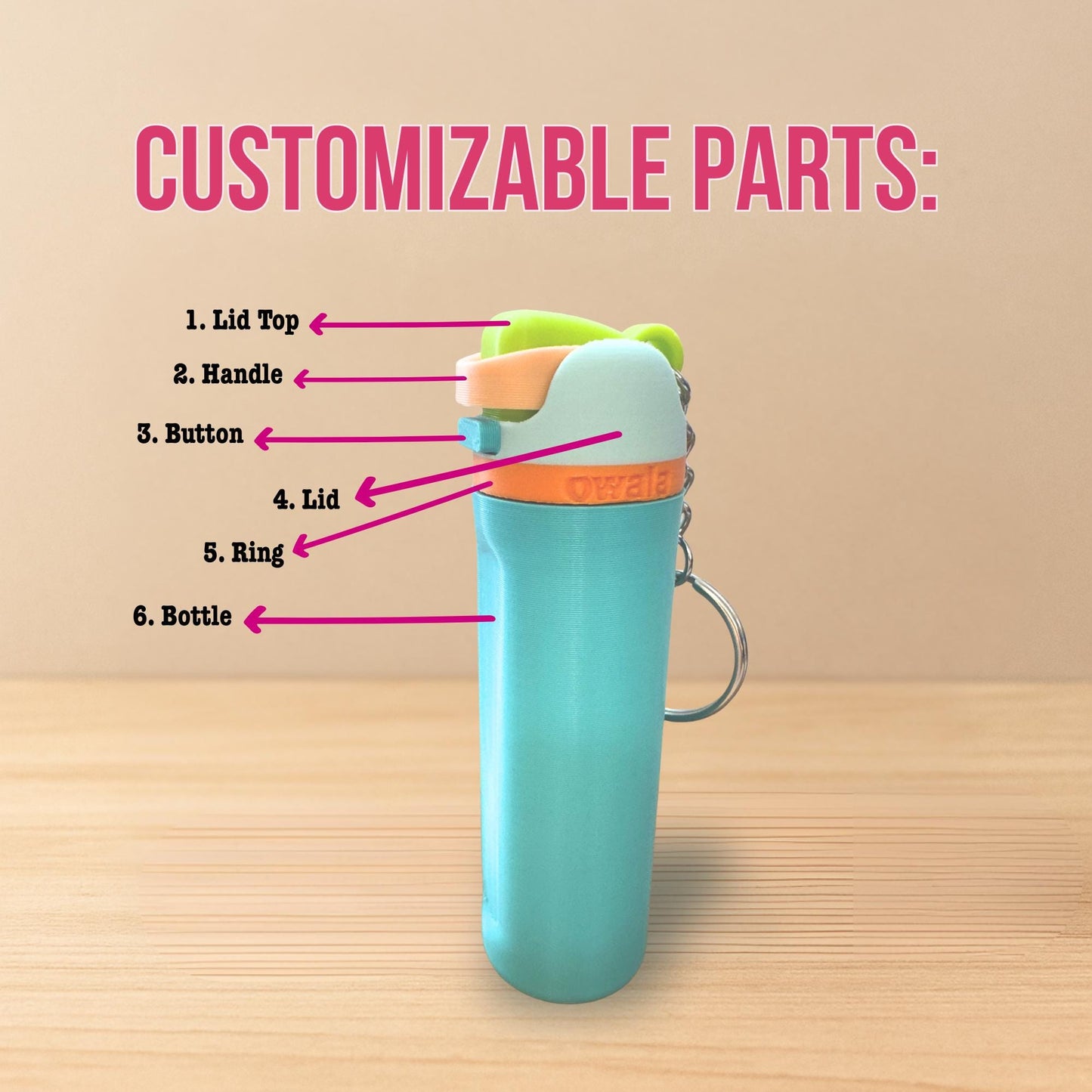 Custom Owala Lip Balm Holder Keychain: 3D Printed Miniature Water Bottle