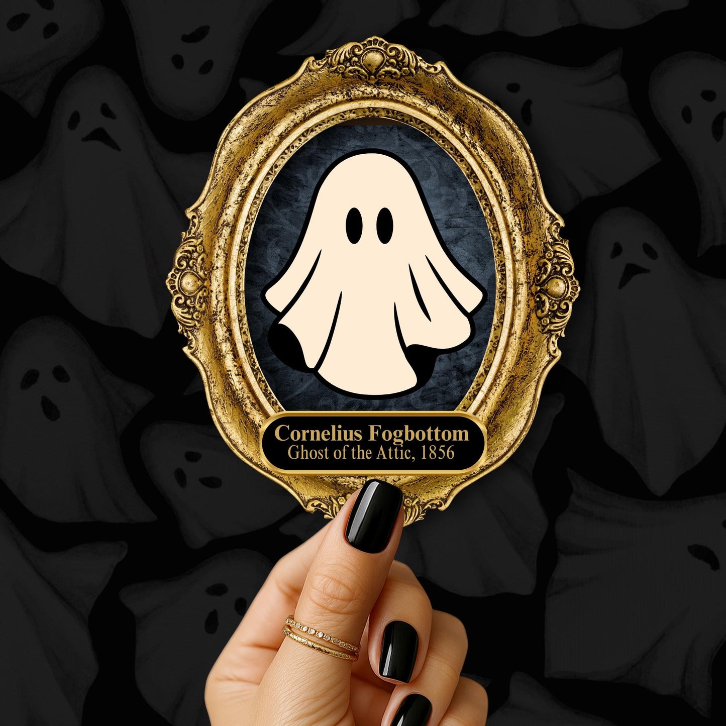 Vintage Halloween Ghost & Bones Frame Vinyl Sticker | Waterproof | Water bottle sticker