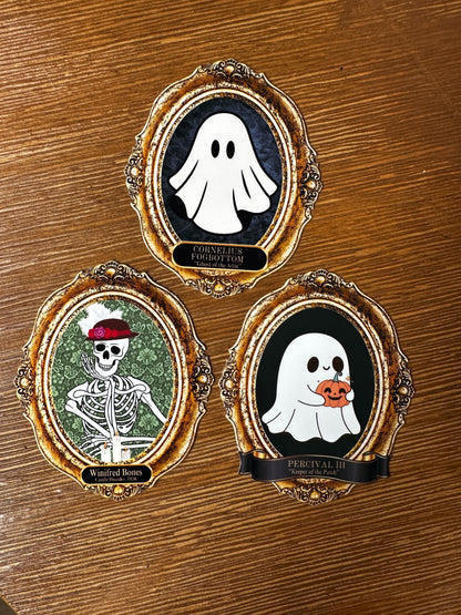 Vintage Halloween Ghost & Bones Frame Vinyl Sticker | Waterproof | Water bottle sticker