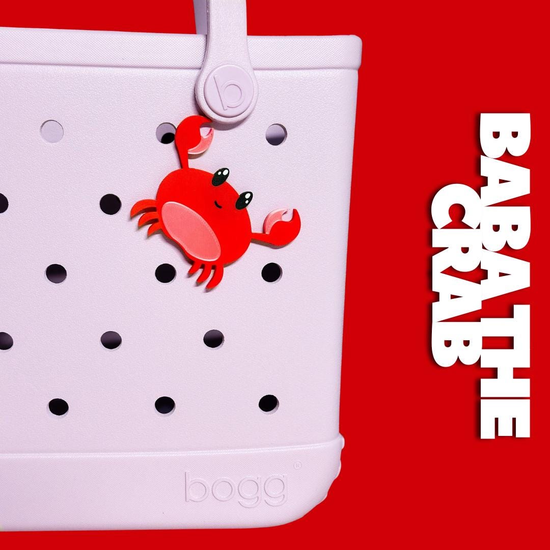 Crab Bogg Bag Charm, Hard Plastic Bag Accessory, Cute Purse Decor, Beach Gift
