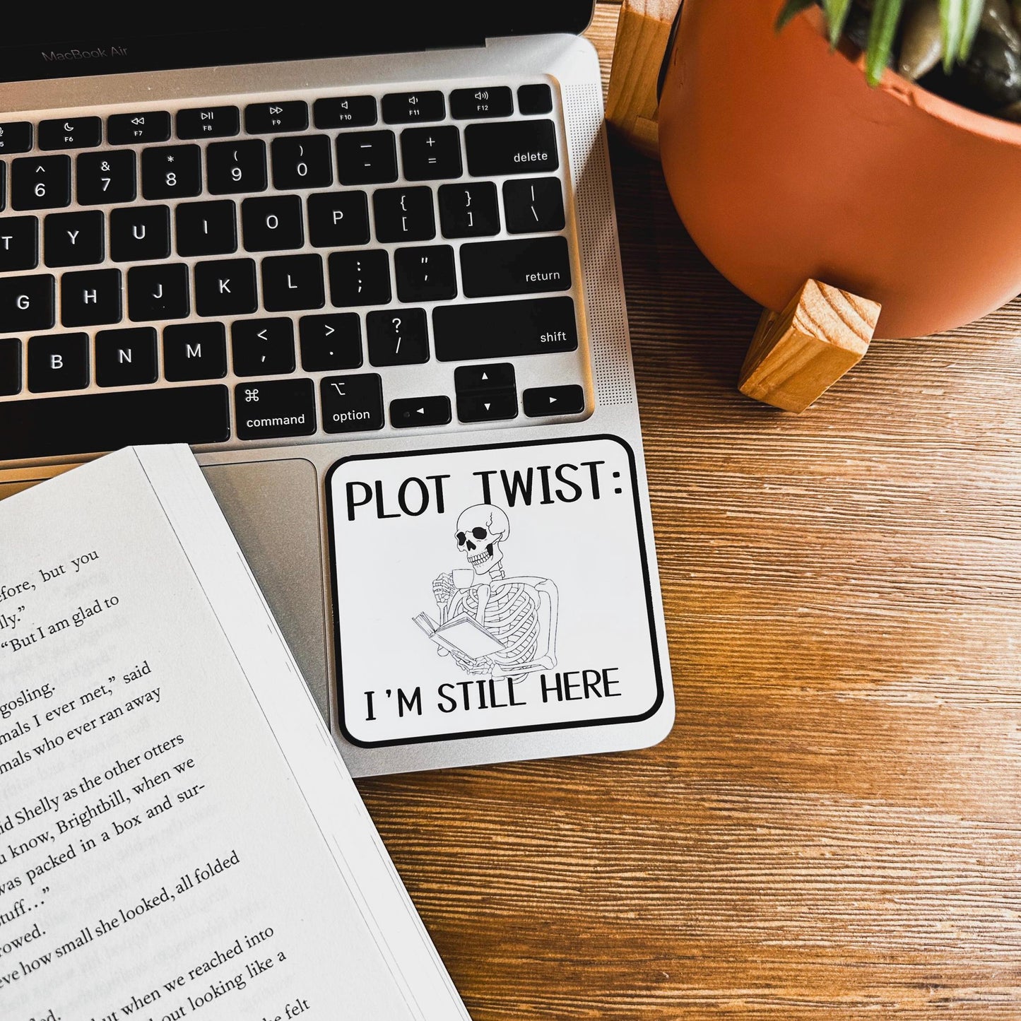 Skeleton Plot Twist Vinyl Sticker: Waterproof Laptop Decal