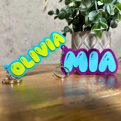 Custom Name Bubble Letter Keychain, Double Sided Personalized Keychain, Unique Gift