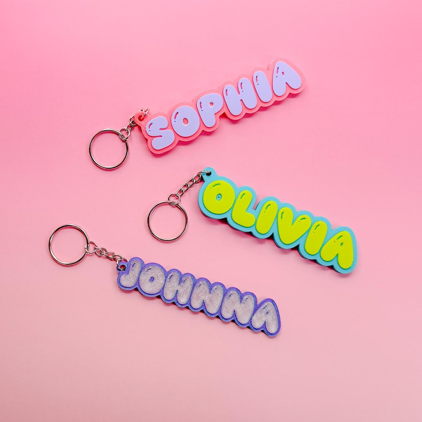 Custom Name Bubble Letter Keychain, Double Sided Personalized Keychain, Unique Gift
