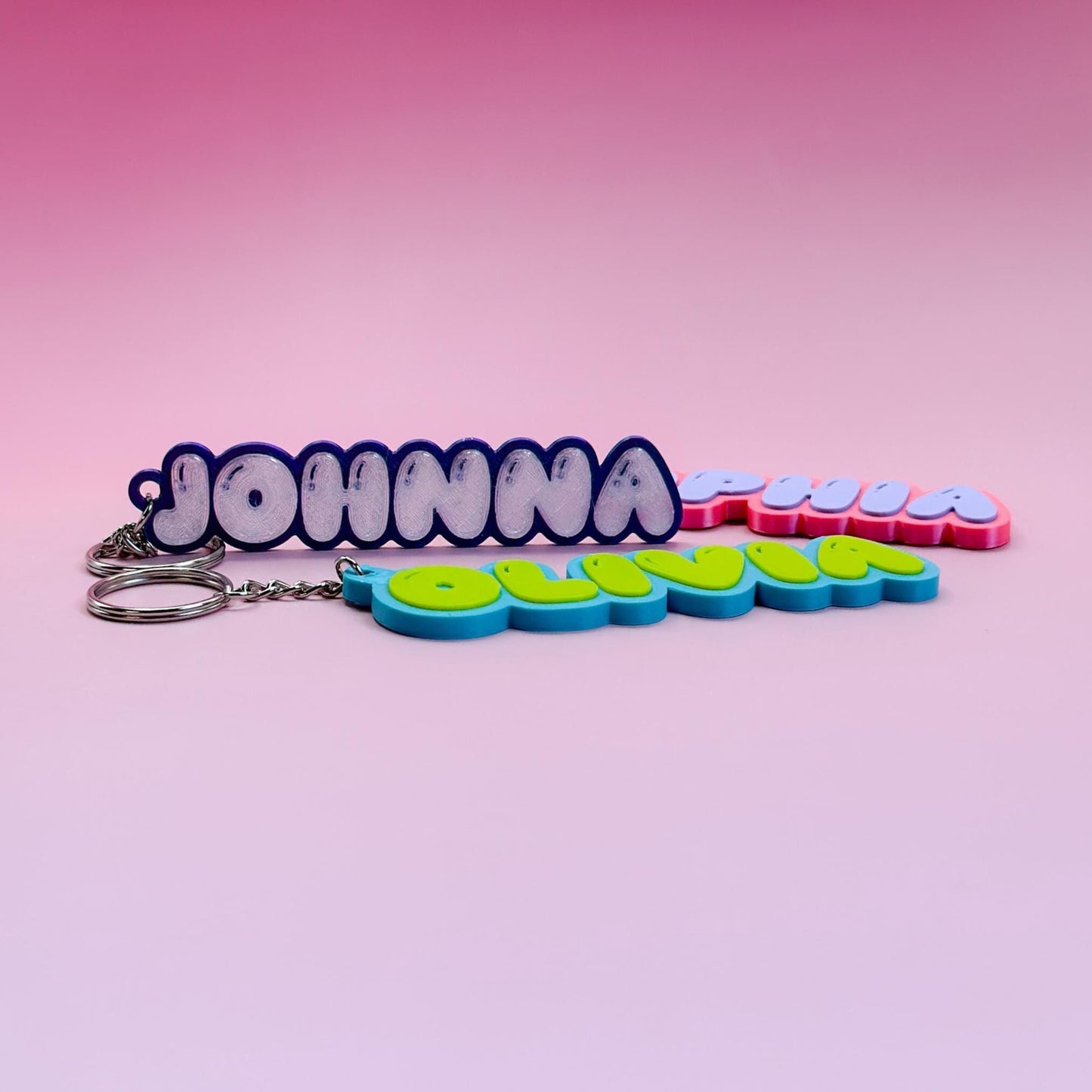 Custom Name Bubble Letter Keychain, Double Sided Personalized Keychain, Unique Gift