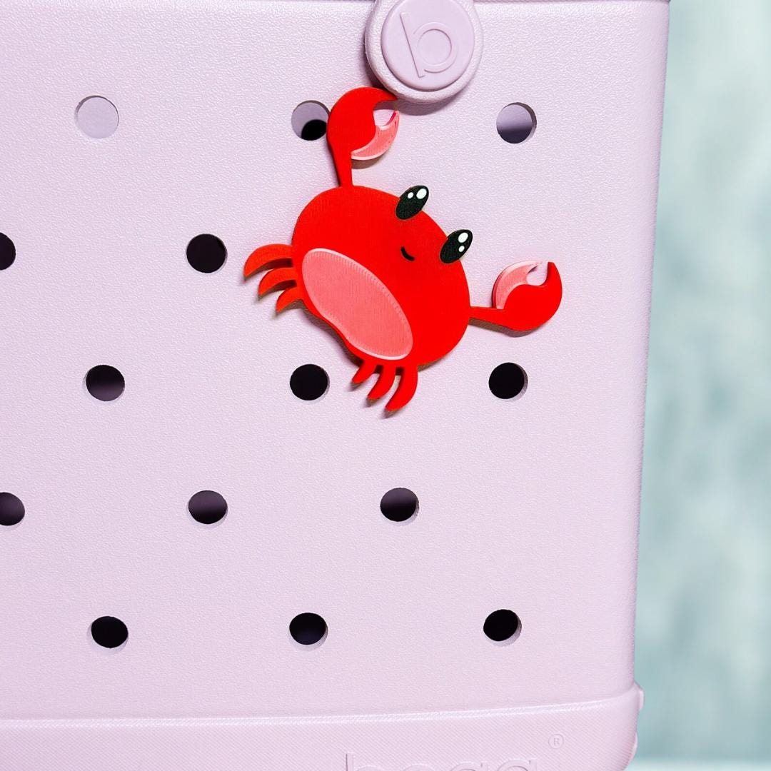 Crab Bogg Bag Charm, Hard Plastic Bag Accessory, Cute Purse Decor, Beach Gift