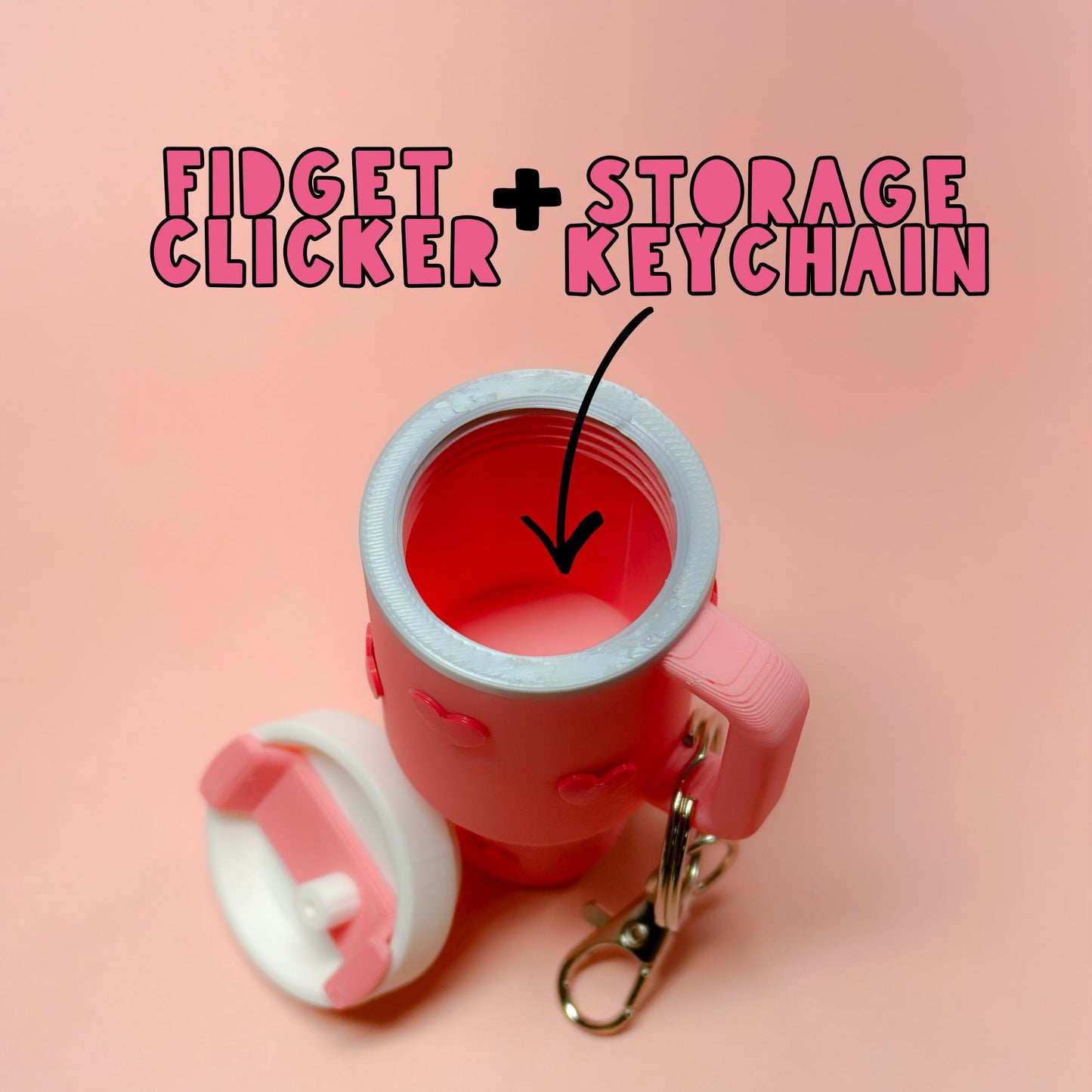 Fidget Clicker + Tumbler keychain Storage + Built-in Storage | Stress Relief | ADHD | Valentine Gifts