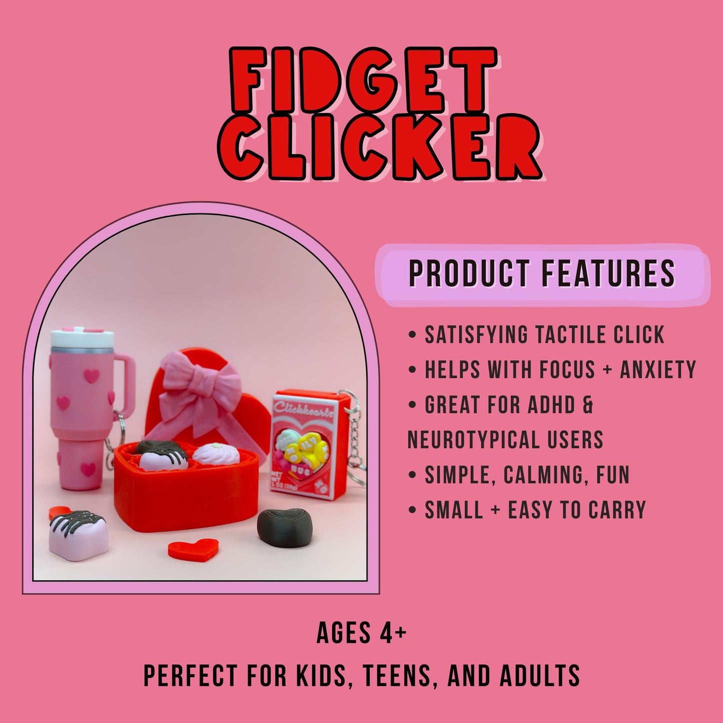 Fidget Clicker Tumbler Keychain with Storage, Stress Relief Toy, Sensory Desk Fidget, Mini Bag Charm Gift