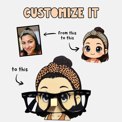 Custom Glasses Stand with Cartoon Face, Personalized Eyewear Holder, Desk Organizer Gift