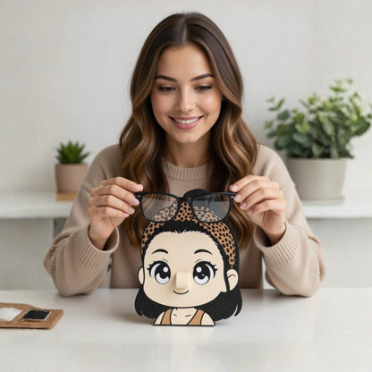 Custom Glasses Stand with Cartoon Face, Personalized Eyewear Holder, Desk Organizer Gift