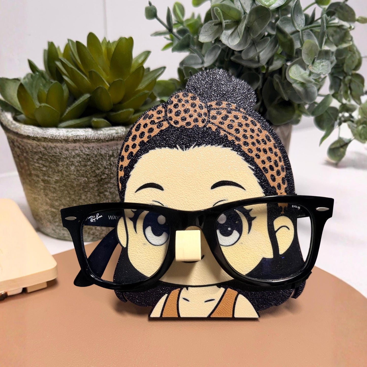 Custom Glasses Stand with Cartoon Face, Personalized Eyewear Holder, Desk Organizer Gift